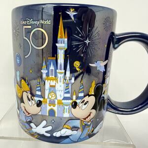 Disney World 50th Anniversary Castle Mickey Minnie 15oz Mug Stoneware